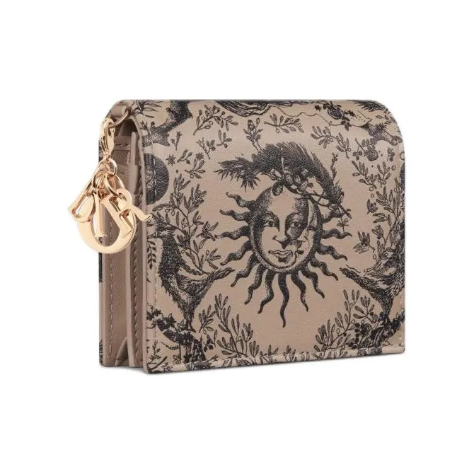 DIOR Lady Dior Calfskin Wallet Mini Women's Beige-1