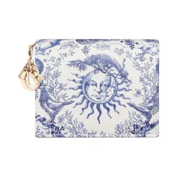 DIOR Lady Dior Calfskin Wallet Mini Women's Blue