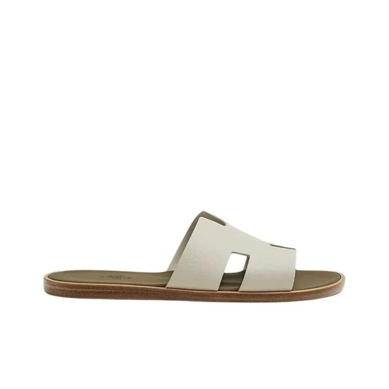 HERMES Izmir Sandal Beige Glaise Vert Toundra Epsom Leather-1