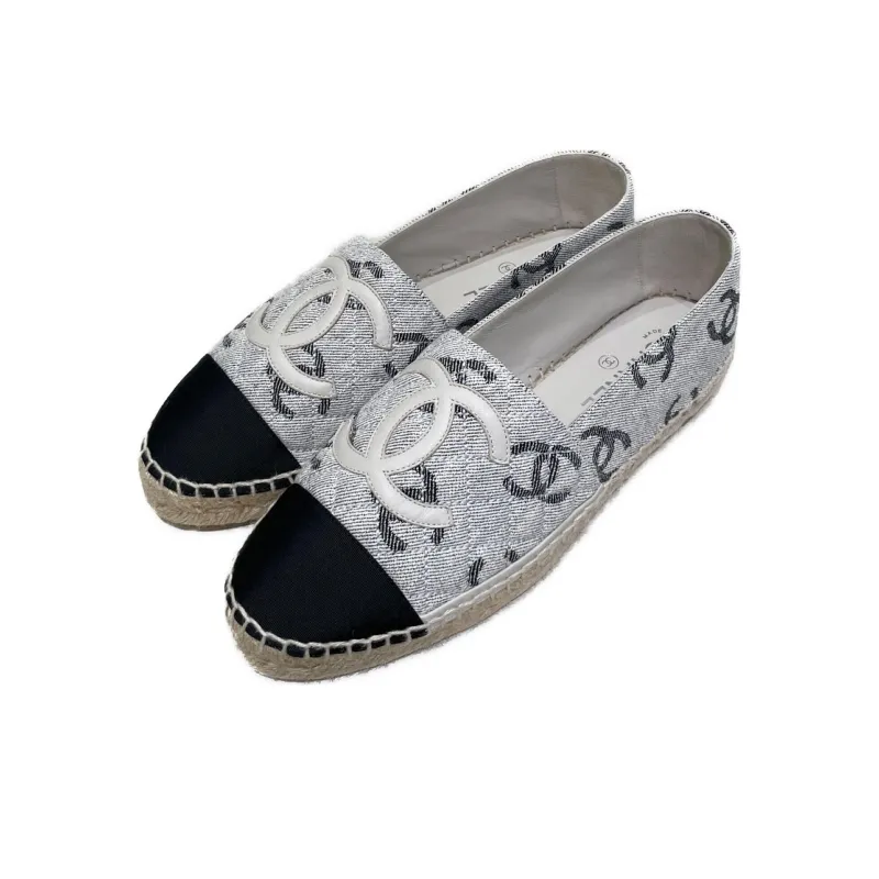 CHANEL Flat Shoes Women's Gray Black-1