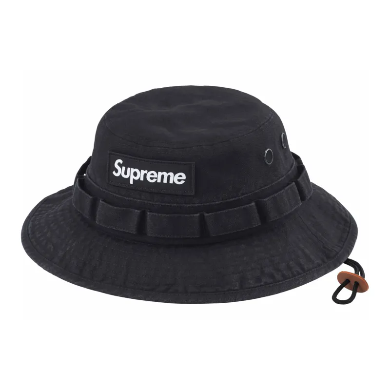 Supreme Cotton Canvas Leather Bucket Hats Unisex Black-0