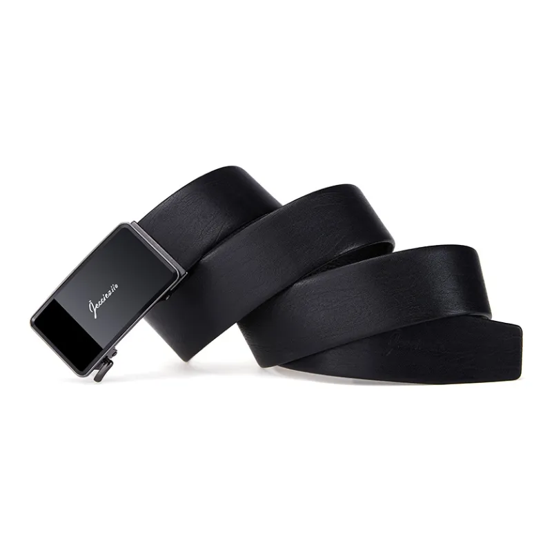 Jeccieziio Top Grain Cow Leather Leather Belts Men's Gunmetal Width  3.8cm-5