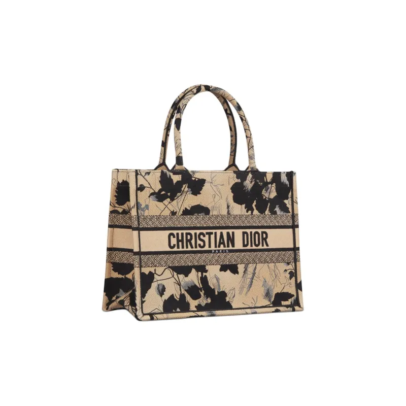 DIOR BookTote Fleurs Mystiques Embroidery Tote Bag Shopping Bag Handbag Medium Size Women's Beige & Black-1