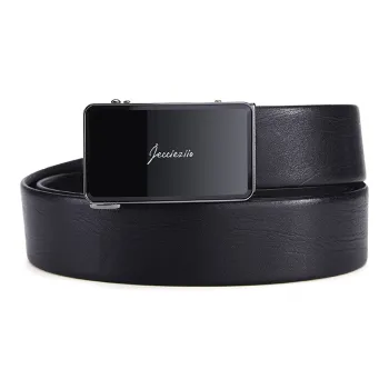 Jeccieziio Top Grain Cow Leather Leather Belts Men's Gunmetal Width  3.8cm