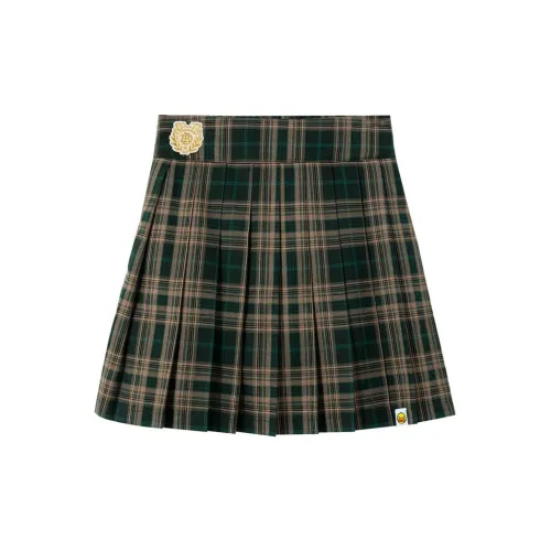 B.Duck Casual Short Skirts Women's Green Plaid