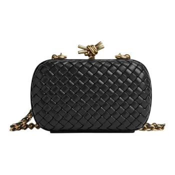 Bottega Veneta KNOTIntrecciato Lambskin One Shoulder Crossbody Clutches Women's Black