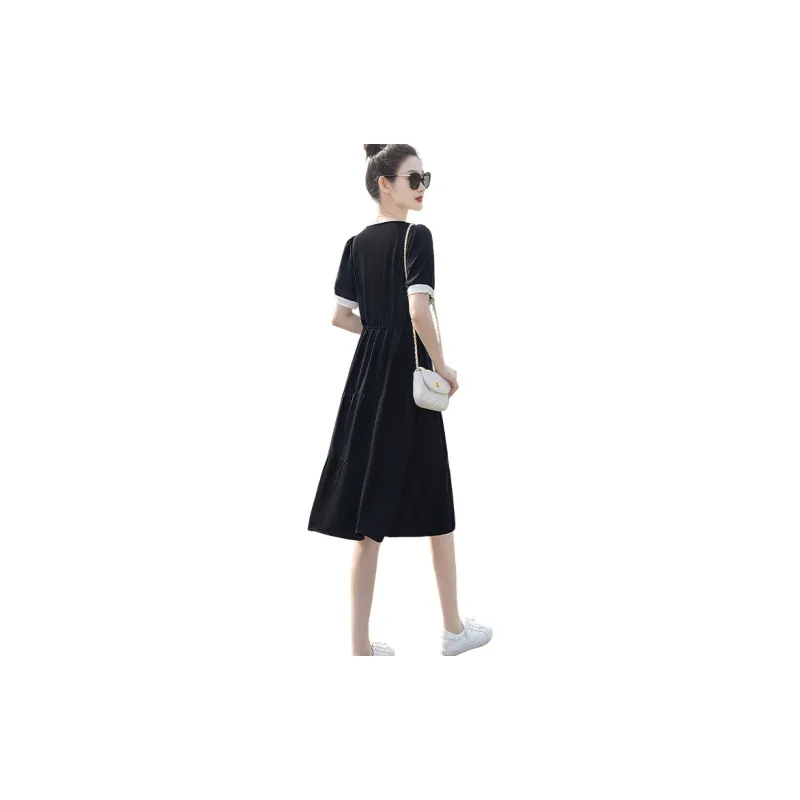 Cypress House Short Sleeved Dress Women's Black With Beige Collar-1