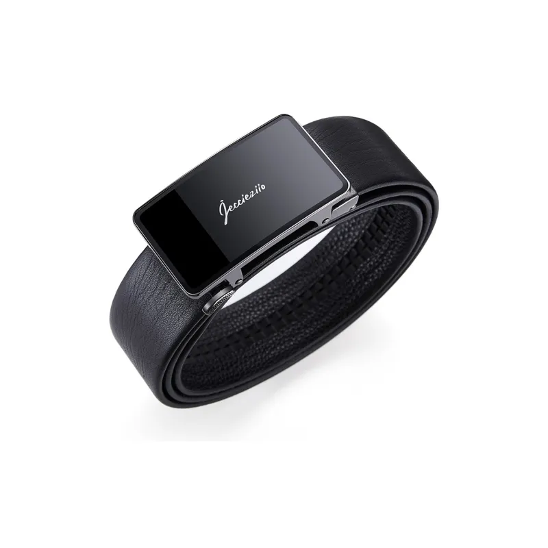 Jeccieziio Top Grain Cow Leather Leather Belts Men's Gunmetal Width  3.8cm-6