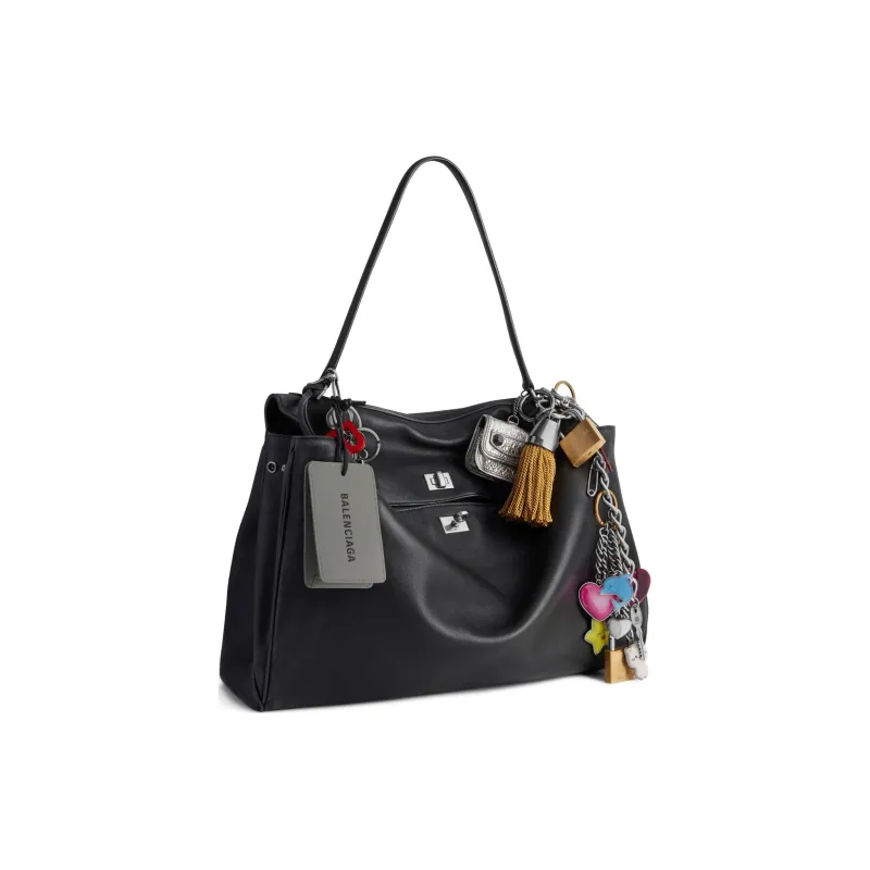 Balenciaga Smooth Calf Leather One Shoulder Handbag Tubas Women's Black-1