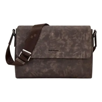 Hush Puppies Star Series Matte Two Tone Top Grain Cow Leather Messenger Bag, Shoulder Bag Medium Size Men's Dark Brown