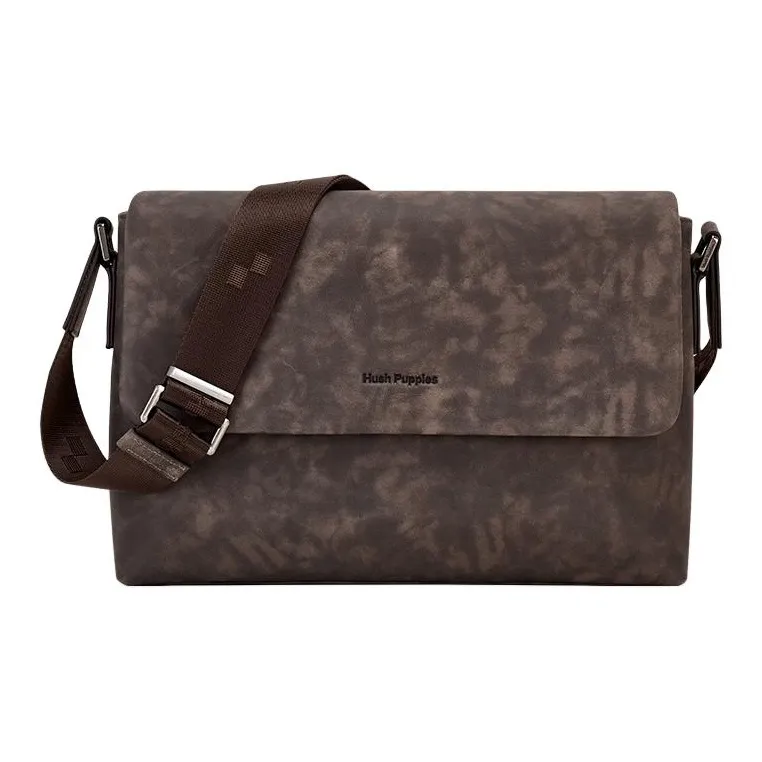 Hush Puppies Star Series Matte Two Tone Top Grain Cow Leather Messenger Bag, Shoulder Bag Medium Size Men's Dark Brown-0