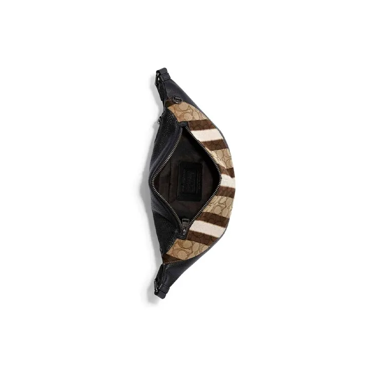COACH Warren Canvas Cowhide Crossbody Bag Sling Bag Fanny Pack Large Size Men's Khaki Brown And Black Color Blocking-2