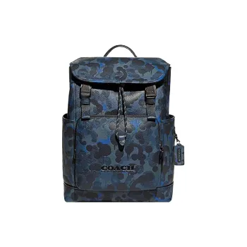 COACH League Cow Leather With Textile Backpack Large Size Men's Blue & Black