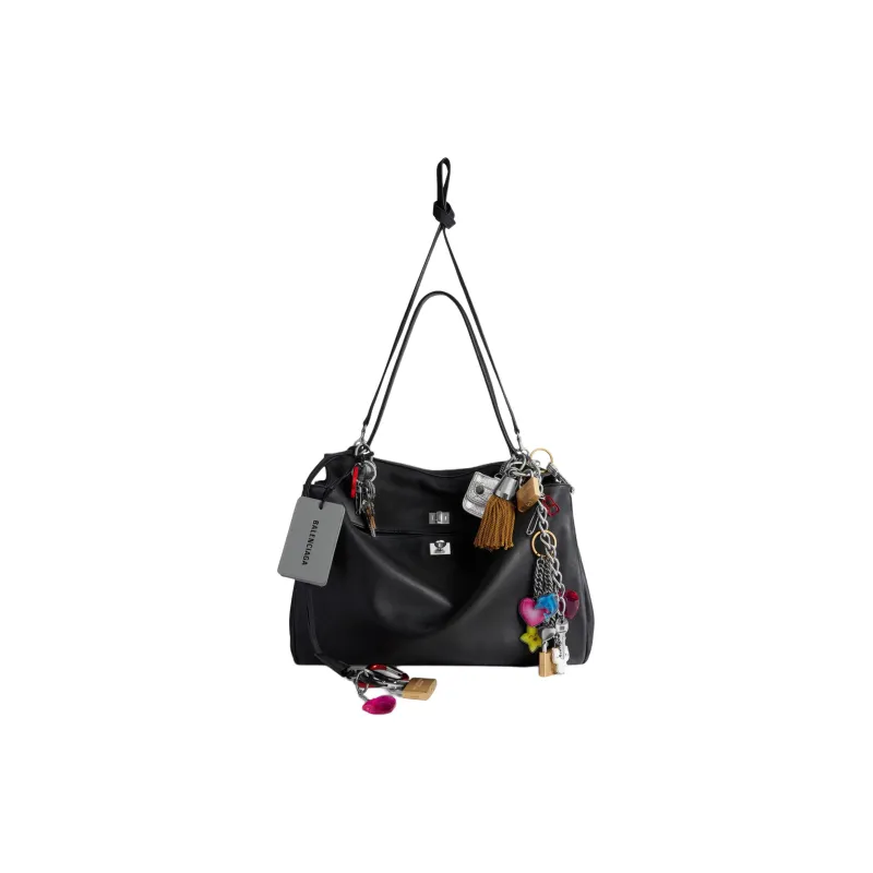 Balenciaga Smooth Calf Leather One Shoulder Handbag Tubas Women's Black-4