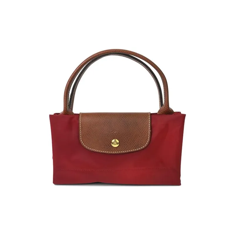 LONGCHAMP Le Pliage Canvas With Leather Handbag Medium Size Women's Red-4