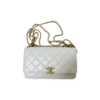 CHANEL WOC Calfskin Wallet On Chain, Coin Purse, Shoulder Bag, Crossbody Bag Women's White