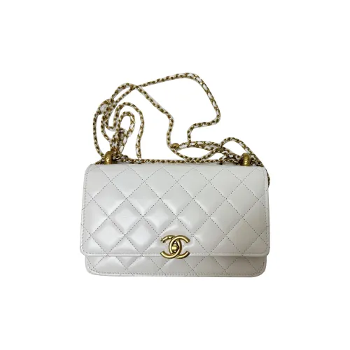 CHANEL WOC Calfskin Wallet On Chain, Coin Purse, Shoulder Bag, Crossbody Bag Women's White