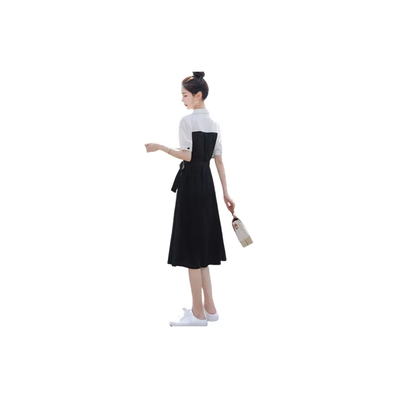 Cypress House Short Sleeved Dress Women's White Top And Black Bottom-1