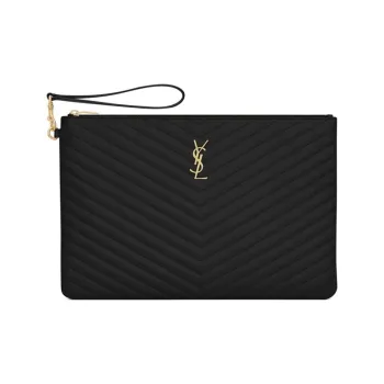 SAINT LAURENT Large Logo Monogram Quilted Clutch Bag