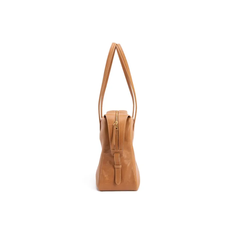 Clos Vegetable Tanned Cow Leather Commute One Shoulder Briefcase Women's Caramel Brown/Apricot/Black-8