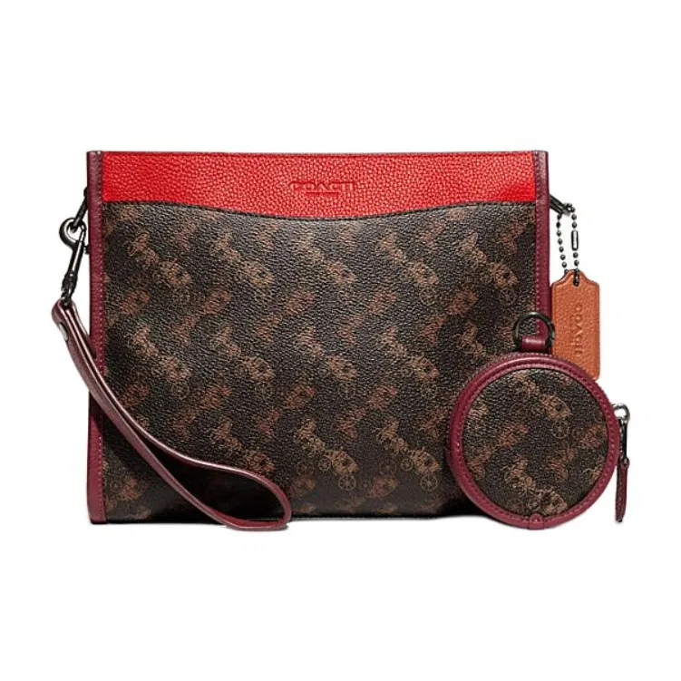 COACH Hitch Canvas With Leather Combo Bag Handheld Shoulder Bag Crossbody Bag Medium Size Men's Dark Brown & Monogram-3