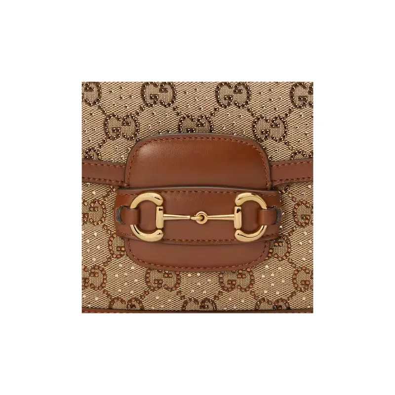 GUCCI Horsebit 1955 Canvas Bag, Handbag, Shoulder Bag Women's Ebony & Brown-7