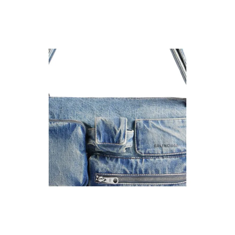 Balenciaga Superbusy Washable Denim Handbag Shoulder Bag Small Size Men's Blue-4