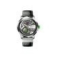 White Case Green Dial Black Leather