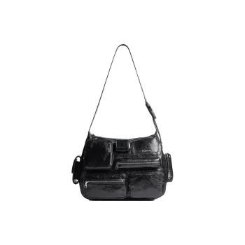 Balenciaga Superbusy Arena Lambskin Messenger Bag Handbag Shoulder Bag Men's Black