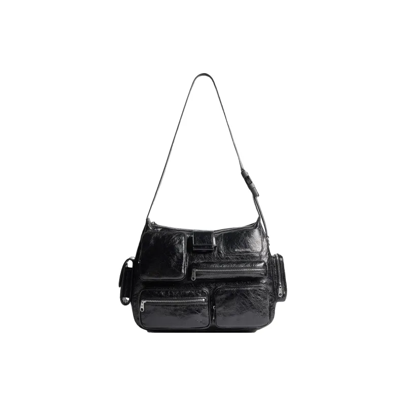 Balenciaga Superbusy Arena Lambskin Messenger Bag Handbag Shoulder Bag Men's Black-0