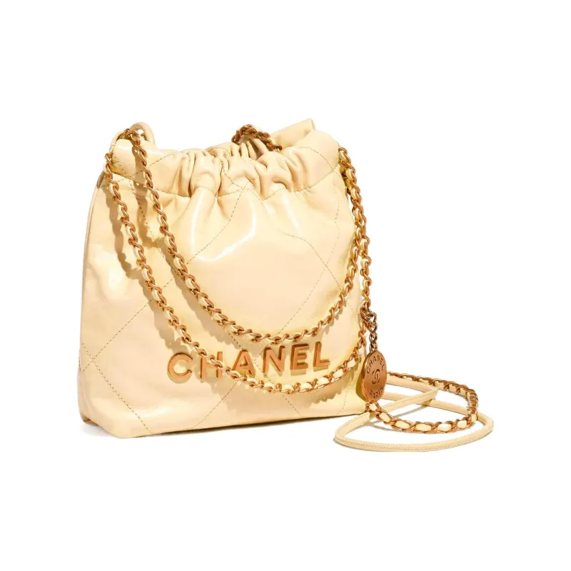 CHANEL 22Bag Bright Calfskin Bucket Bag, Shoulder Bag, Crossbody Bag Mini Women's Yellow-1