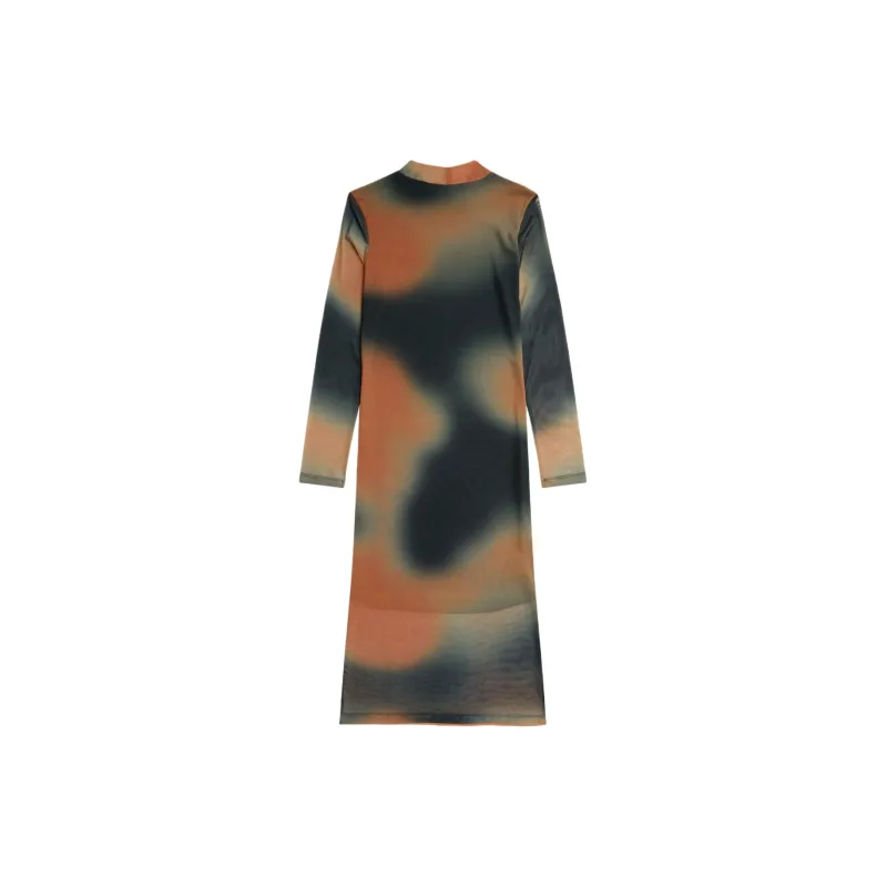 FRED PERRY Printed Mesh Mock Neck Dress Long Sleeved Dress Women's Multicolor-1