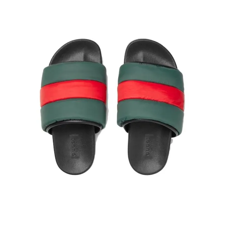 GUCCI Padded Web Slide Green Red Web Women's-3