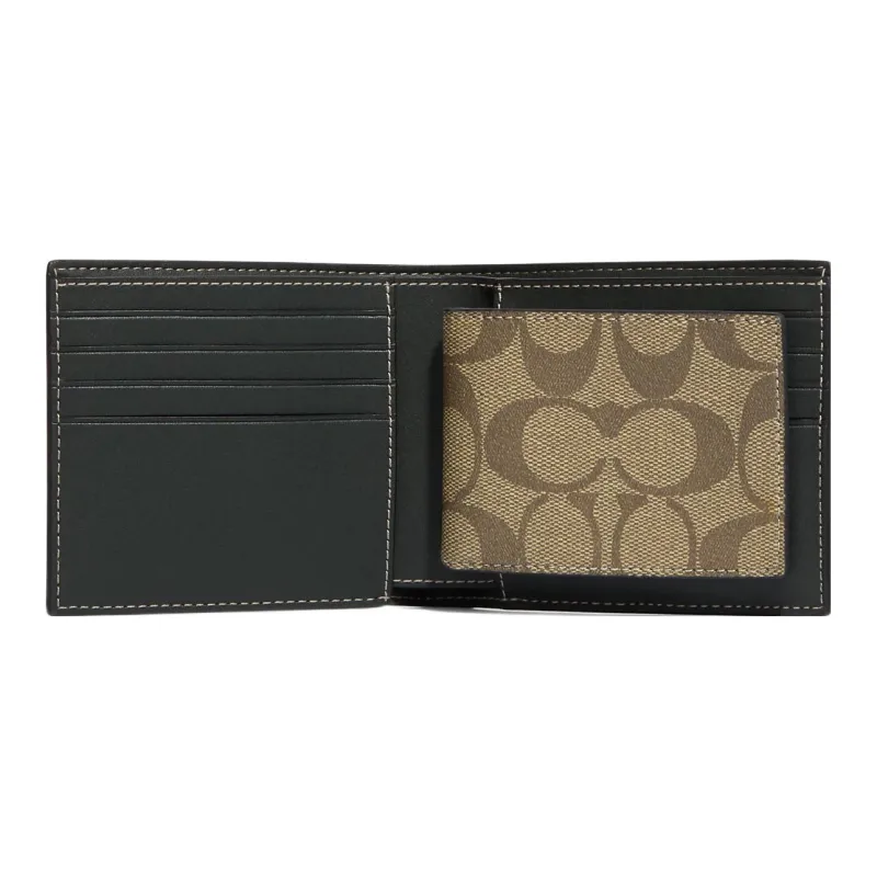 COACH 3 IN 1 Wallet Artificial Leather Card Holder, Wallet Men's Khaki-1
