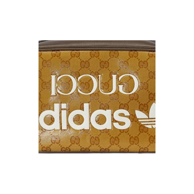 GUCCI Adidas Collaboration Canvas With Leather Trim Camera Bag Shoulder Bag Crossbody Bag Small Size Men's Brown Yellow-7