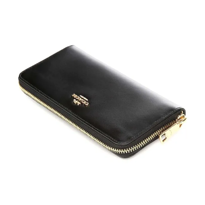 COACH Accordion Zip Calfskin Clutches Wallets Small Size Men's Black-2