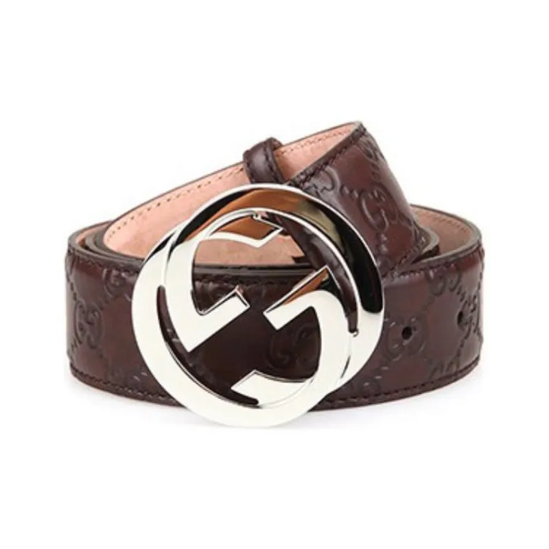 GUCCI Letter Patterned Print Belt Men's Brown Width 2-4cm-0