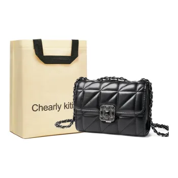 Chearly Kitity Synthetic Leather Small Square Bag Shoulder Bag Medium Size Women's Classic Black