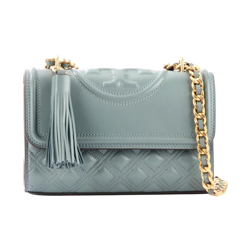 TORY BURCH Fleming Smooth Leather Crossbody Bag, Shoulder Bag Women's Light Blue-1