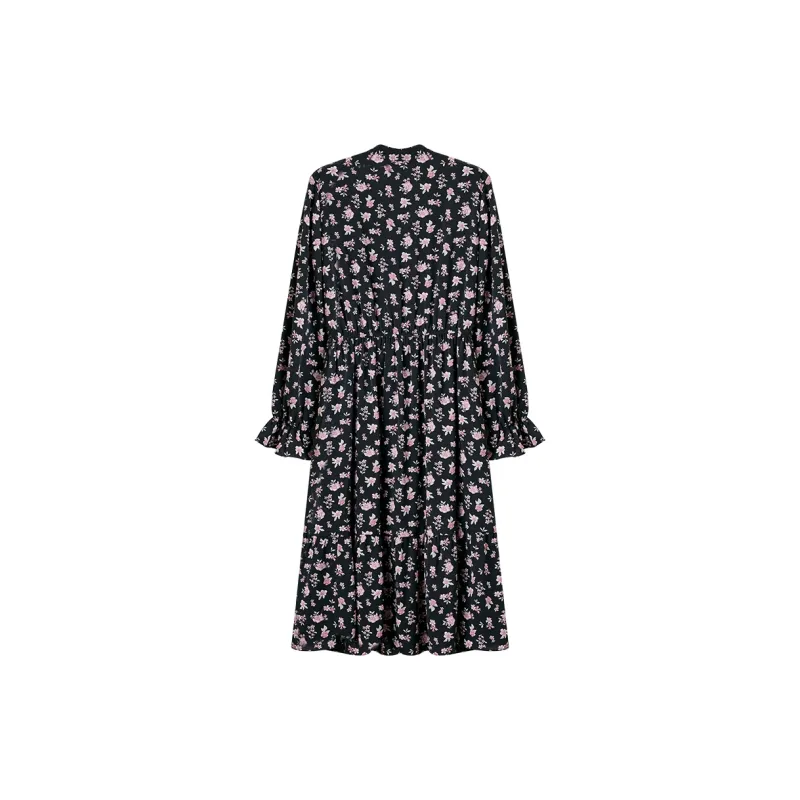 XIANGYING Long Sleeved Dress Women's Black-1