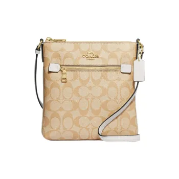 COACH Rowan Coated Canvas With Smooth Leather Document Bag, Shoulder Bag, Crossbody Bag Mini Women's Light Khaki