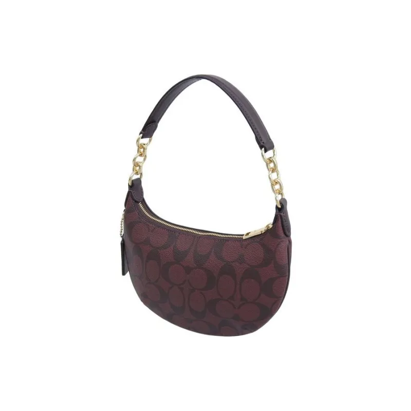COACH Payton Coated Canvas With Leather Crescent Moon Bag Shoulder Bag Handbag Mini Women's Brown-3