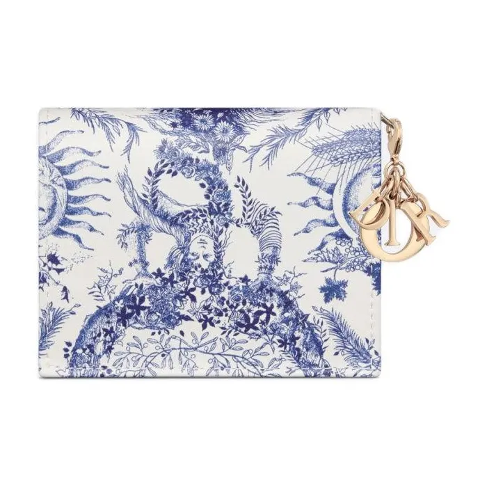 DIOR Lady Dior Calfskin Wallet Mini Women's Blue-1