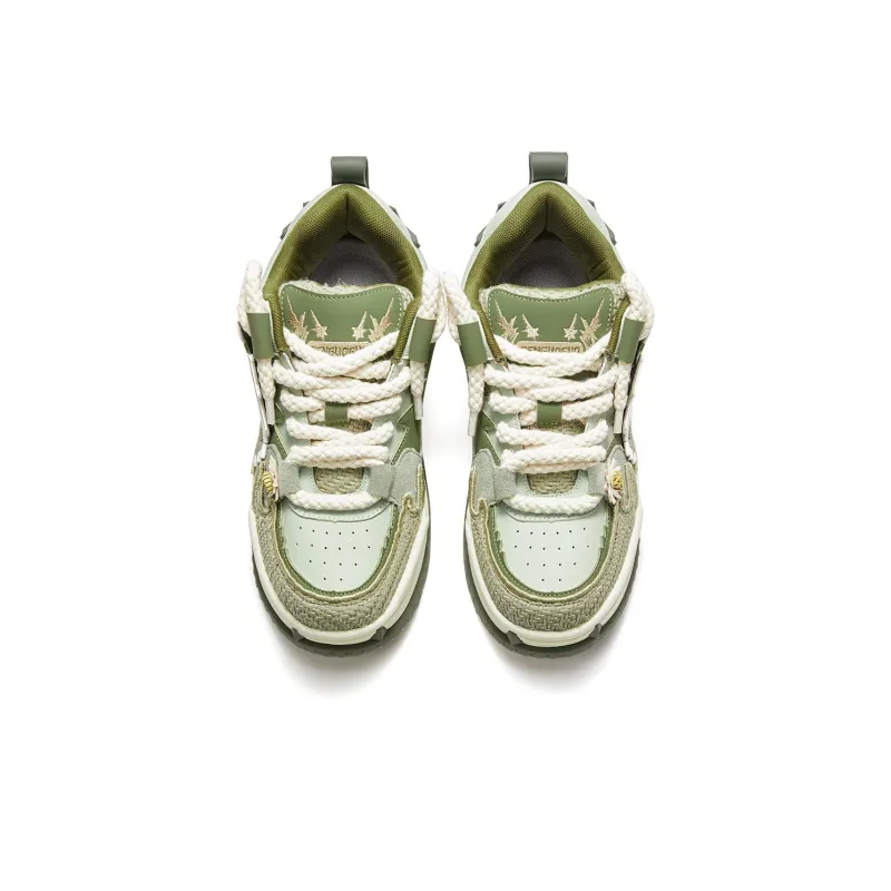 SENGUOGUO Slip Resistant Cushioning Low Top Skateboard Shoes Unisex Green Tea Brown-3