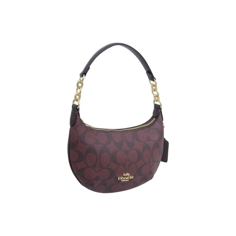 COACH Payton Coated Canvas With Leather Crescent Moon Bag Shoulder Bag Handbag Mini Women's Brown-1