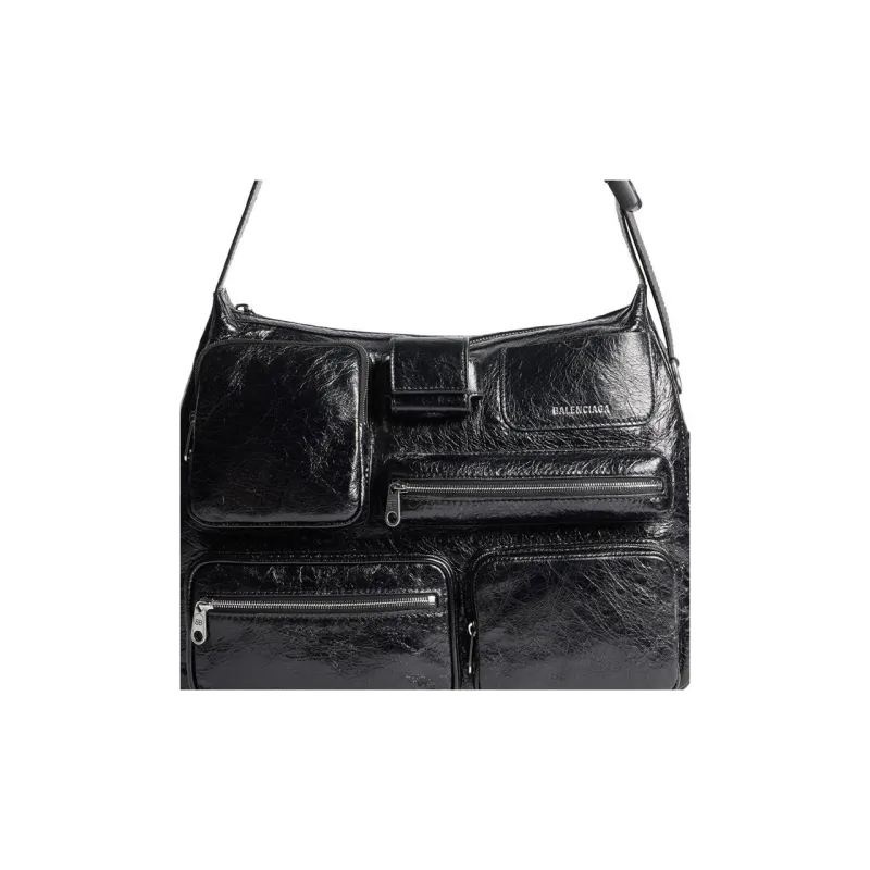 Balenciaga Superbusy Arena Lambskin Messenger Bag Handbag Shoulder Bag Men's Black-4
