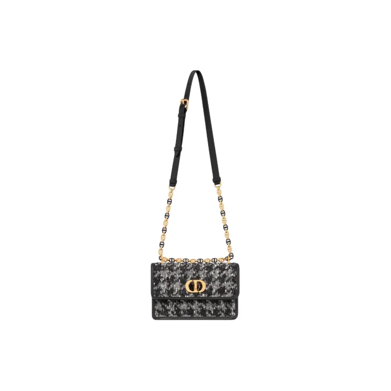 DIOR Caro Flannel Embroidery Crossbody Bag, Shoulder Bag Women's Black-2