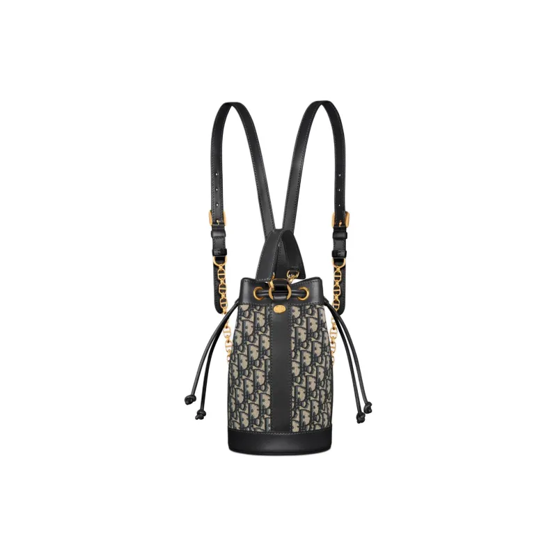 DIOR Oblique Printed Fabric Backpack Trumpets Women's Blue-3