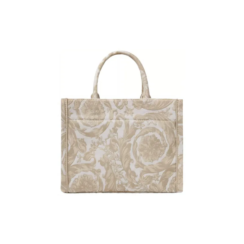VERSACE Barocco Canvas Tote Bag, Shopping Bag, Handbag Trumpets Women's Beige-2