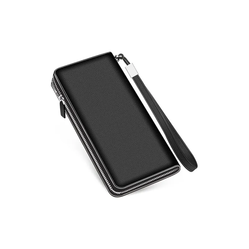 BISON DENIM Top Grain Cow Leather Wallet Clutch Regular Men's Black-1